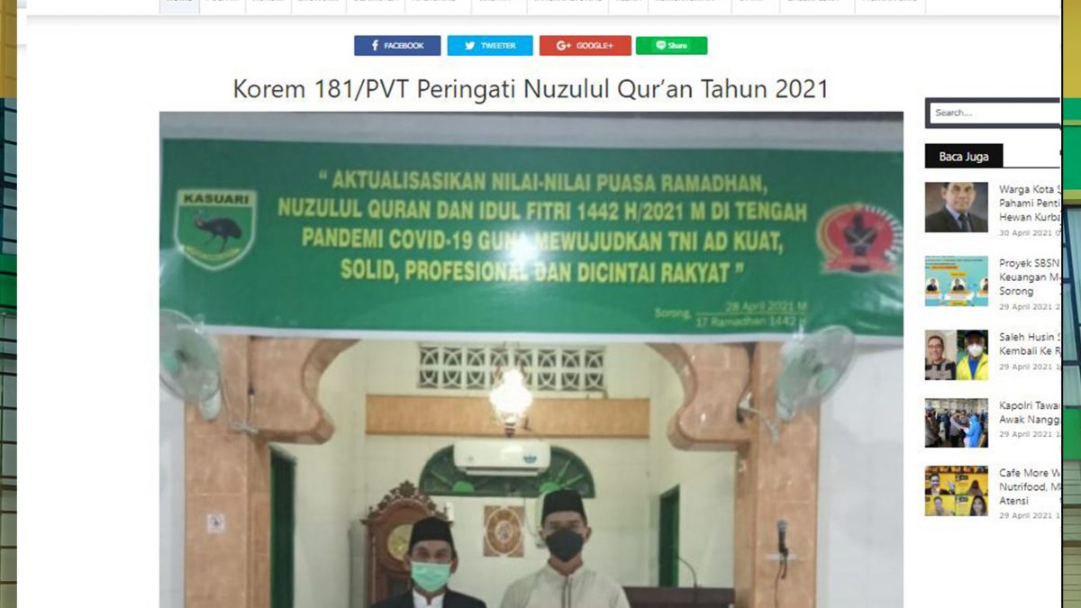 Korem 181/PVT Peringati Nuzulul Qur’an Tahun 2021